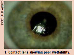 Contact lens showing poor wettability.